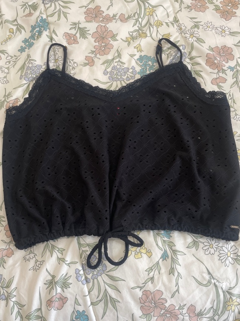 Guess Black Eyelet Lace Trim Cropped Camisole